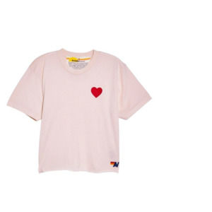 NWT AVIATOR NATION HEART EMBROIDERY BOYFRIEND TEE in ALMOND
